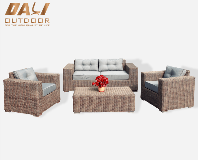 4 pcs Modern Wicker เฟอร์นิเจอร์หวายกลางแจ้ง Garden Patio Gas Fire ชุดโซฟา