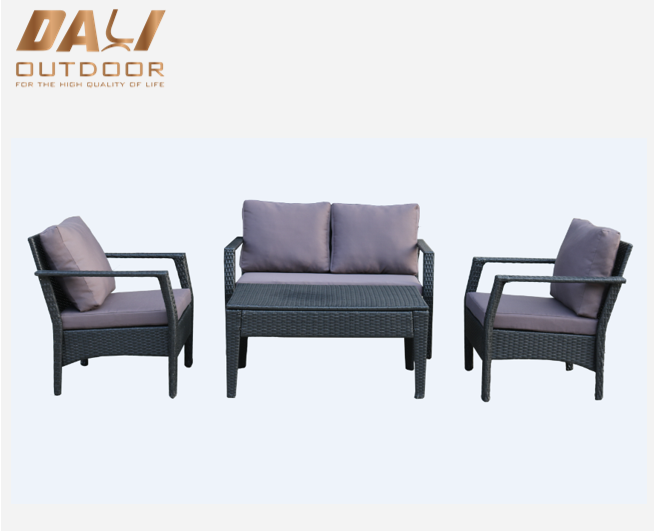 4 ชิ้น PE เฟอร์นิเจอร์โซฟาหวายสวนชุด 4 ที่นั่งโซฟาเฟอร์นิเจอร์กลางแจ้ง